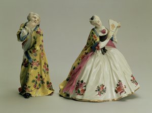数字のペア：オリエンタルローブの男性とファンを持つ女性、マイセン、1736年（磁器）